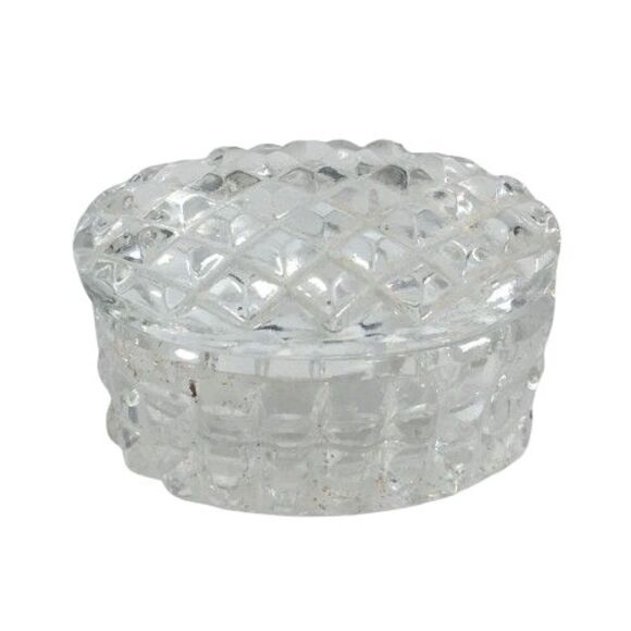 Vintage Art Glass Trinket Pill Box Diamond Quilted Pattern Dresser Vanity Decor - Picture 2 of 7